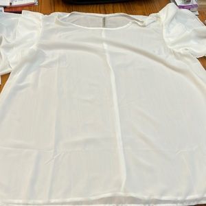 Forgotten Grace White Sheer Blouse with Flutter Sleeves 1X